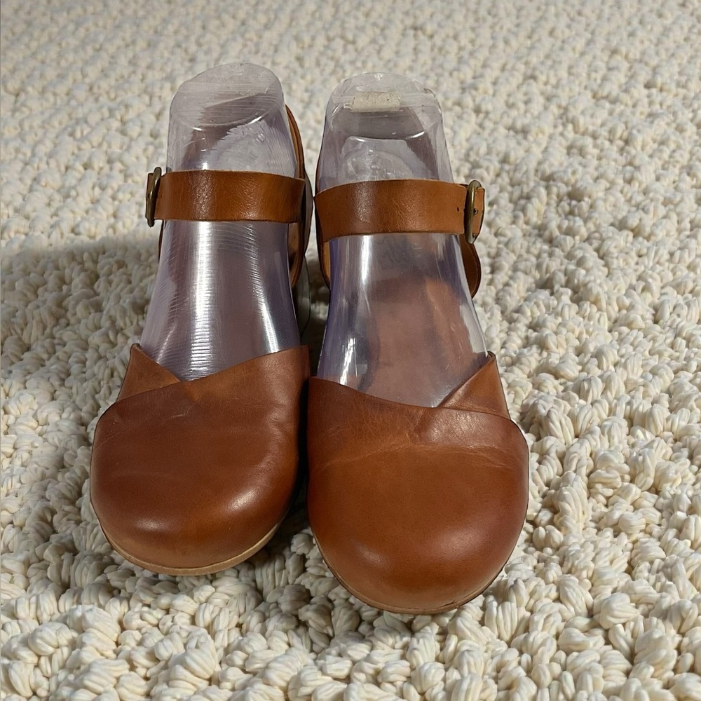 Miz Mooz Brown Leather Chunky Block Heeled Sandals Women's Size EU 38/US 7.5-8